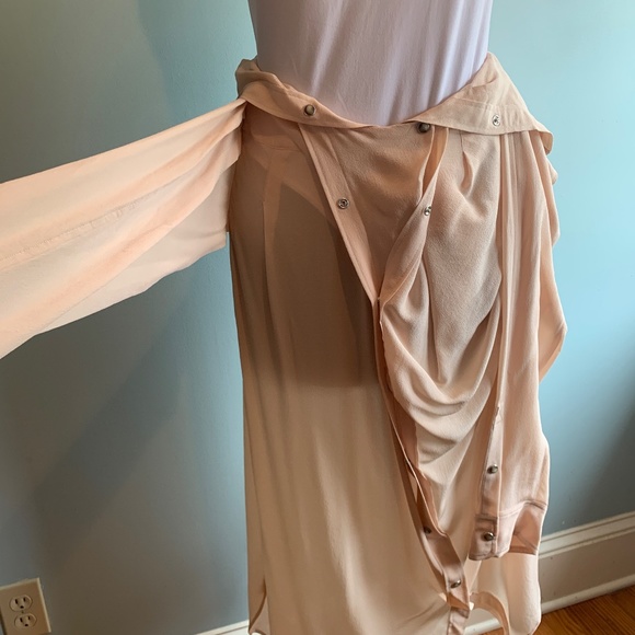 FAITH CONNEXION Women's S Crepe Silk Pink Quartz Shirt Skirt Asymmetrical Snap - Picture 6 of 11